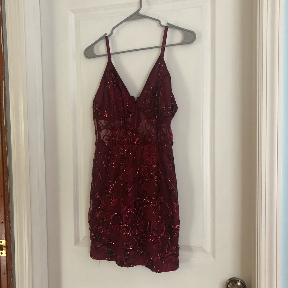 Red sequined party dress